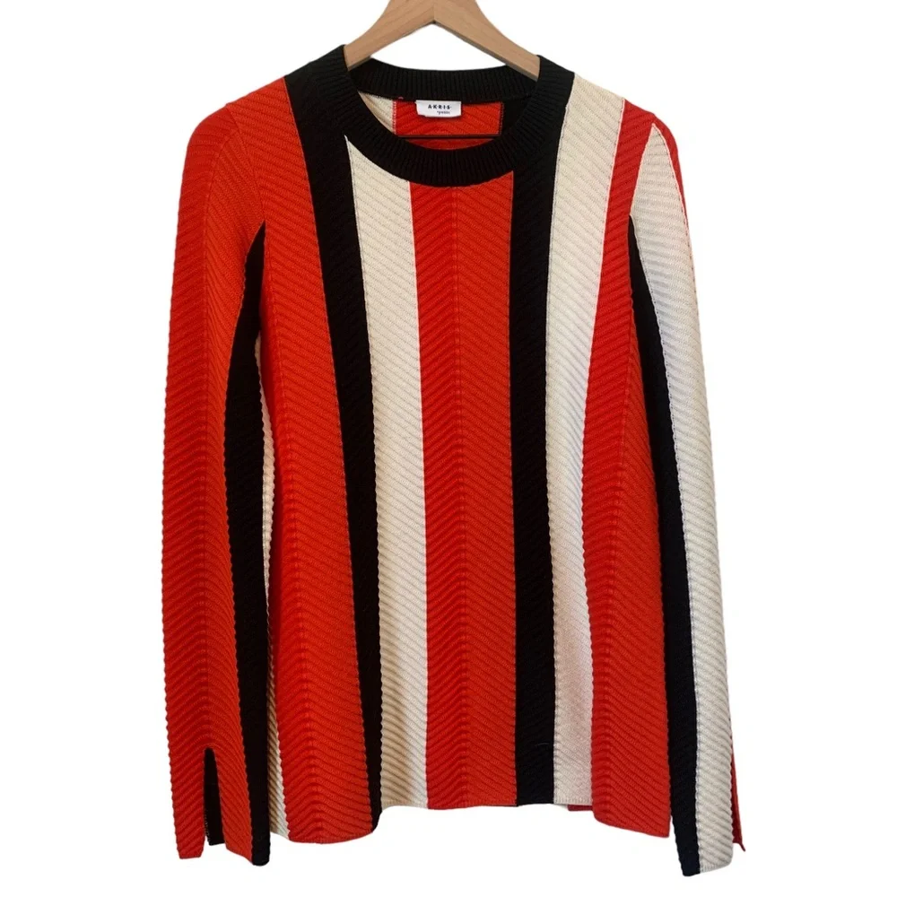 Akris Punto Bergdorf Goodman Herringbone Stripe Merino Pullover Sweater